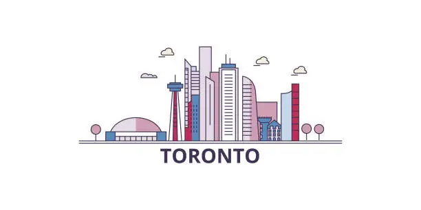 Vector illustration of Canada, Toronto City tourism landmarks, vector city travel illustration