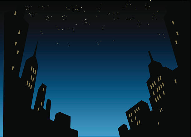 night city skyline background - gece illüstrasyonlar stock illustrations