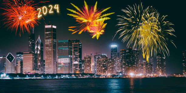 istock Happy New Year Fireworks on Chicago. 1783602245