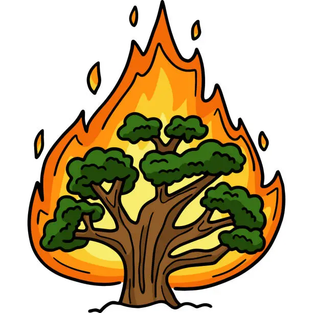 Vector illustration of Christian Burning Bush Cartoon Colored Clipart