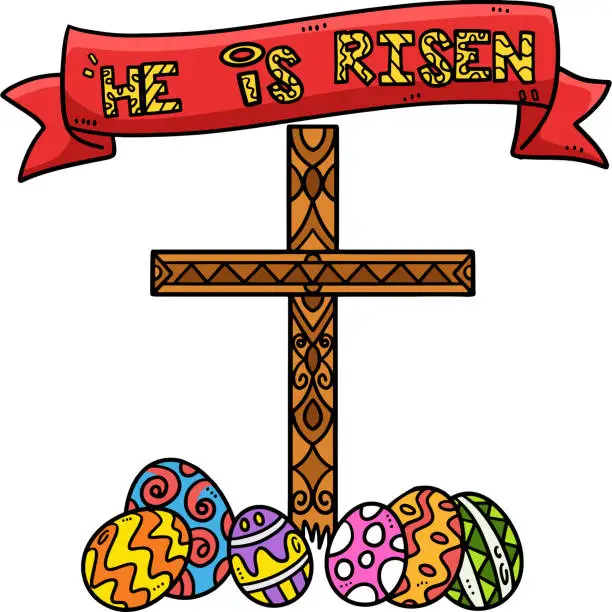 Vector illustration of Christian He Is Risen Cartoon Colored Clipart