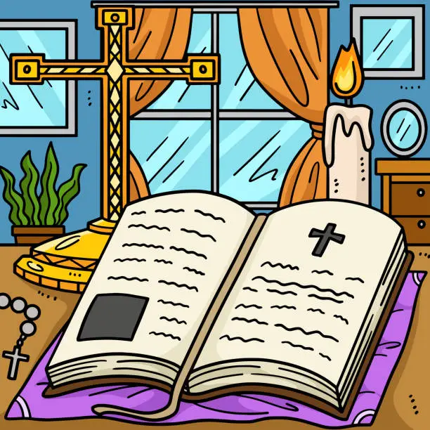 Vector illustration of Christian Holy Bible Colored Cartoon Illustration
