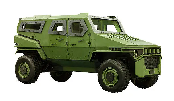 Armored military personnel car isolated.