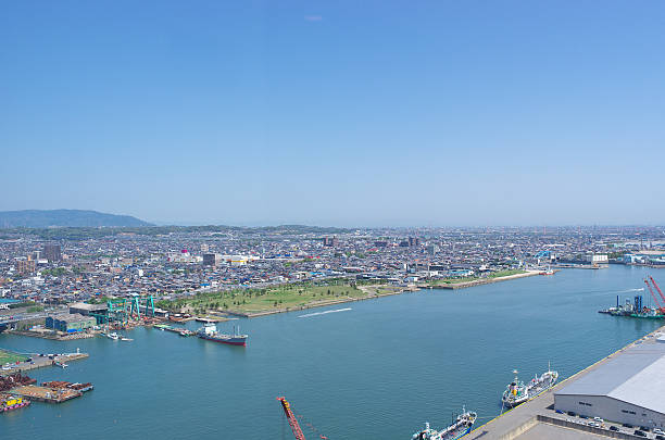 Yokkaichi cityscape An aerial view of Yokkaichi cityscape.taken from Yokkaichi Port Building observation deck. mie prefecture photos stock pictures, royalty-free photos & images