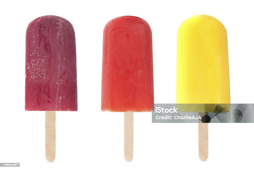 Ice lollies Three different flavored ice lollies against a white background Flavored Ice Stock Photo
