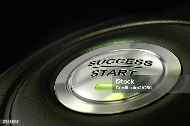 Success Start Button With Green Light Stock Photo - Download Image Now - Achievement, Push Button, Abstract