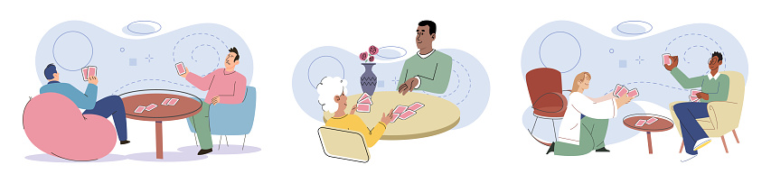 Game together. Family fun. Friendship time. Vector illustration. People playing games together discover new aspects of each other's personalities Family game nights allow everyone to unwind and enjoy