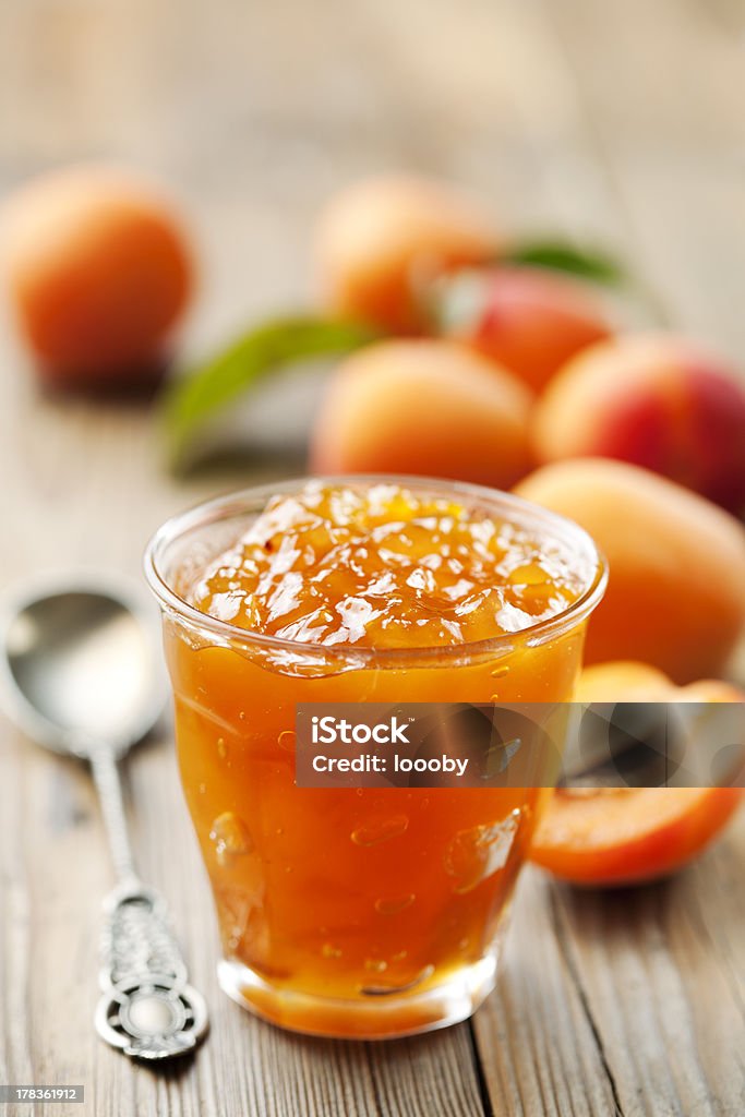 apricot jam glass with homemade apricot jam Apricot Jam Stock Photo