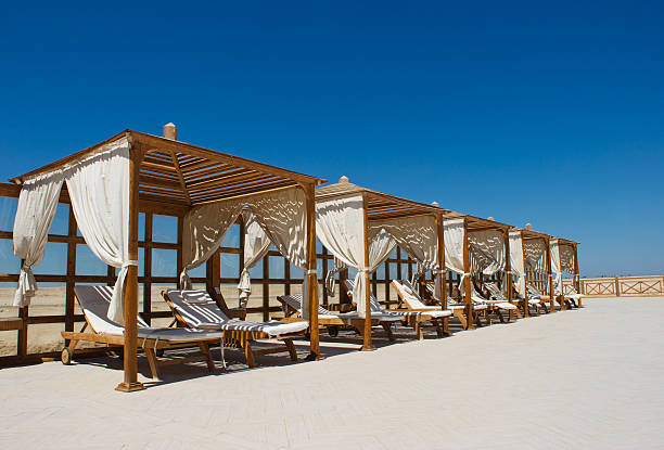 Luxury Sun Lounge on the beach in Soma Bay stock photo