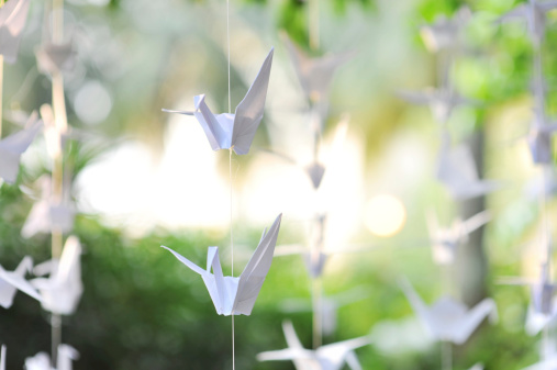 Handmade paper crane decoration hanging for blessing purpose