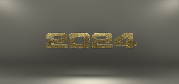 Poster Happy new year 2024, 3d gold effect