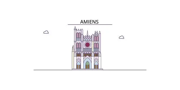 Vector illustration of France, Amiens Cathedral tourism landmarks, vector city travel illustration