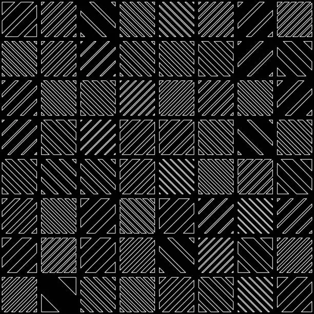 Vector illustration of Monochromatic geometric pattern with varying striped squares.