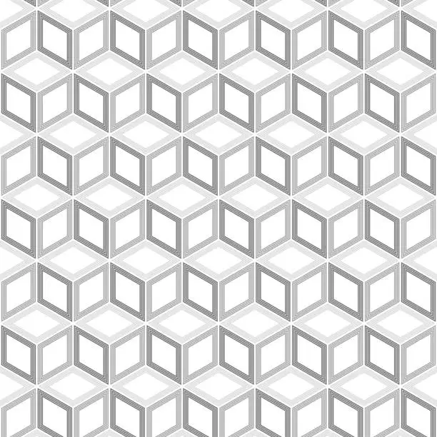 Vector illustration of Abstract grayscale cubic pattern with a three-dimensional optical effect.