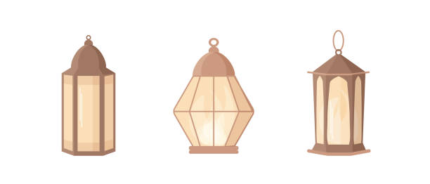 рамадан карим фонарь установлен в исламском стиле. векторная лампа - silhouette street light vector illustration and painting stock illustrations