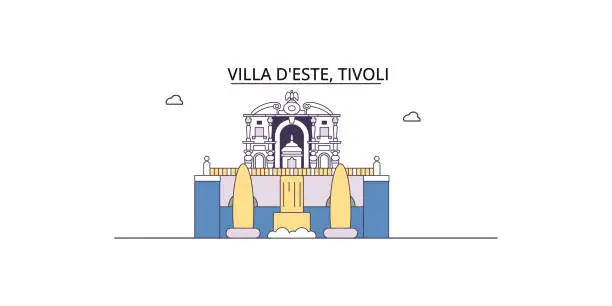 Vector illustration of Italy, Tivoli, Villa D'este tourism landmarks, vector city travel illustration