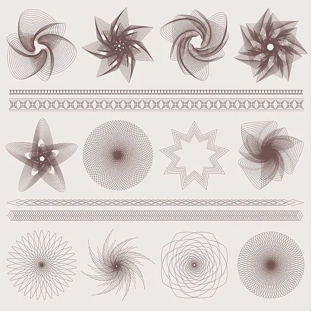 Vector illustration of Tan guilloche patterns on a light background