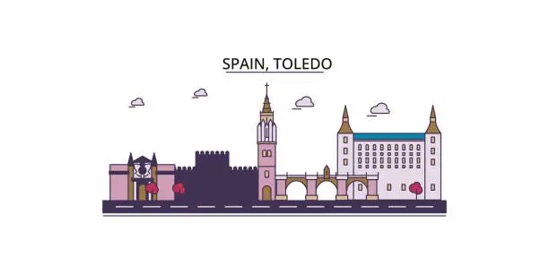 Vector illustration of Spain, Toledo tourism landmarks, vector city travel illustration