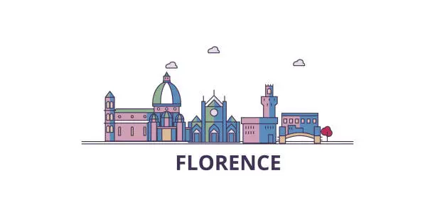 Vector illustration of Italy, Florence City tourism landmarks, vector city travel illustration