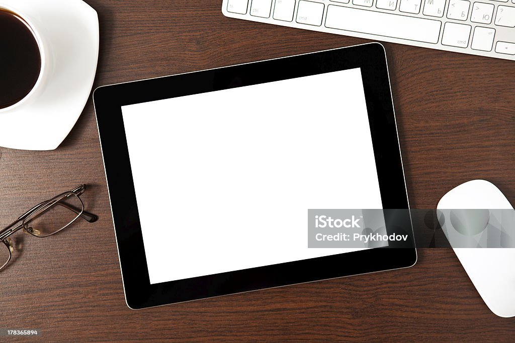 computer tablet on the table computer tablet on the table of a businessman Backgrounds Stock Photo