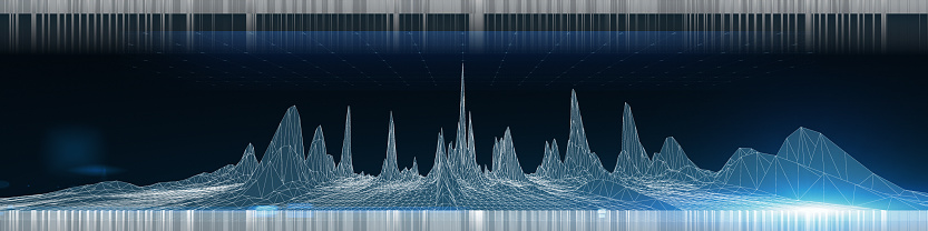 Abstract background grid polygonal  wireframe graph and  lines on blue. Technology graph concept in virtual space. Banner for business, science and technology. Big Data.