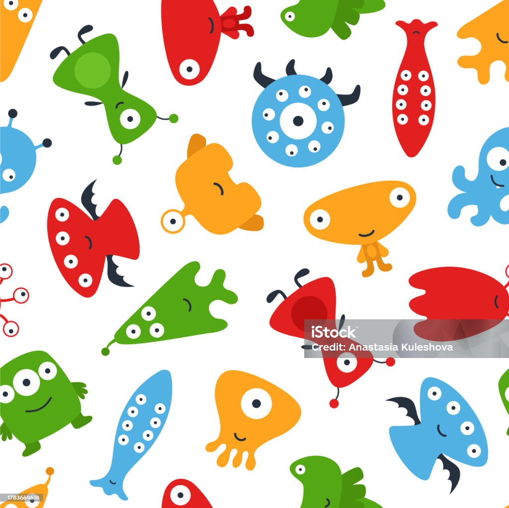 Vector Seamless Pattern With Aliens Vector Flat Illustration For ...