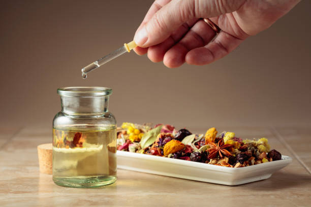 istock Dropping essential oil or herbal tincture into a glass bottle. 1783665165