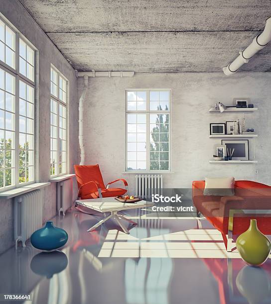 Modern Loft Stock Photo - Download Image Now - Sunlight, Wall - Building Feature, Window