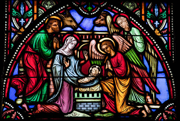 natività - stained glass glass art church foto e immagini stock