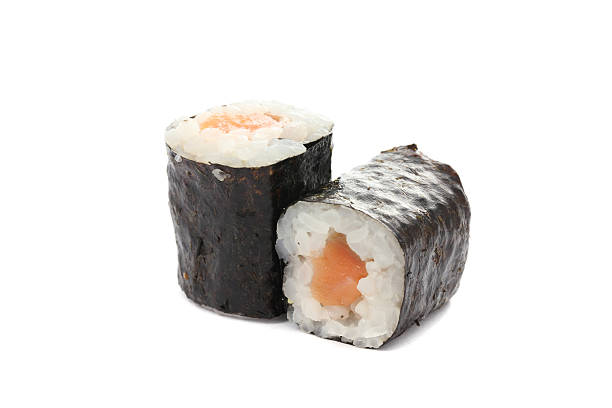 istock Salmon Maki sushi with chopsticks isolated in white background 178366924