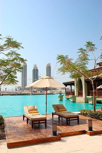 Recreation area at luxury hotel in Dubai downtown, UAE stock photo