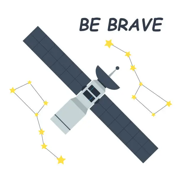 Vector illustration of Cute vector space poster with satellite and lettering Be brave