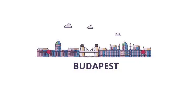 Vector illustration of Hungary, Budapest tourism landmarks, vector city travel illustration