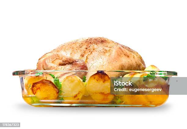 Whole Chicken Baked With Potatoes Stock Photo - Download Image Now - Roast Chicken, Cut Out, Oven