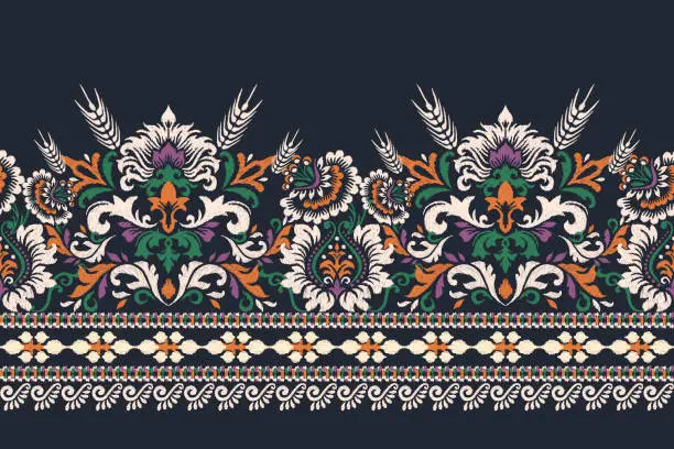 Vector illustration of Damask Ikat floral paisley embroidery