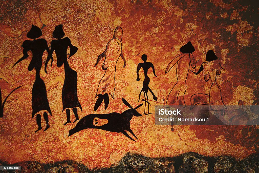 Pintura rupestre de primitive commune - Foto de stock de Cueva libre de derechos