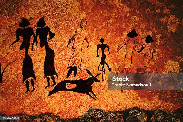 Cave Painting Of Primitive Commune Stock Photo - Download Image Now - Cave, Hieroglyphics, Ancient