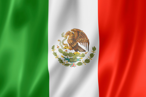 Mexico flag, three dimensional render, satin texture