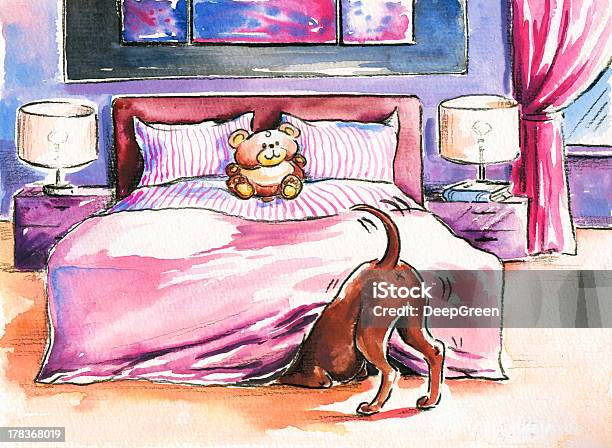 Cão No Quarto De Dormir - Arte vetorial de stock e mais imagens de Animal - Animal, Animal Doméstico, Animal de Estimação