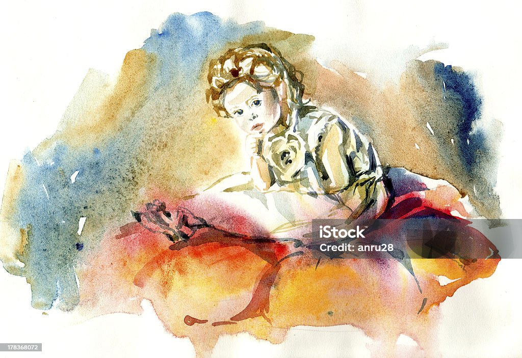 girl in a flower "Watercolor painting of  a little girl in a flower.Watercolor, watercolor paper.This illustration is my original watercolor painting. Illustration is scanned for upload to istock.St. Petersburg April,2012." Baby - Human Age stock illustration