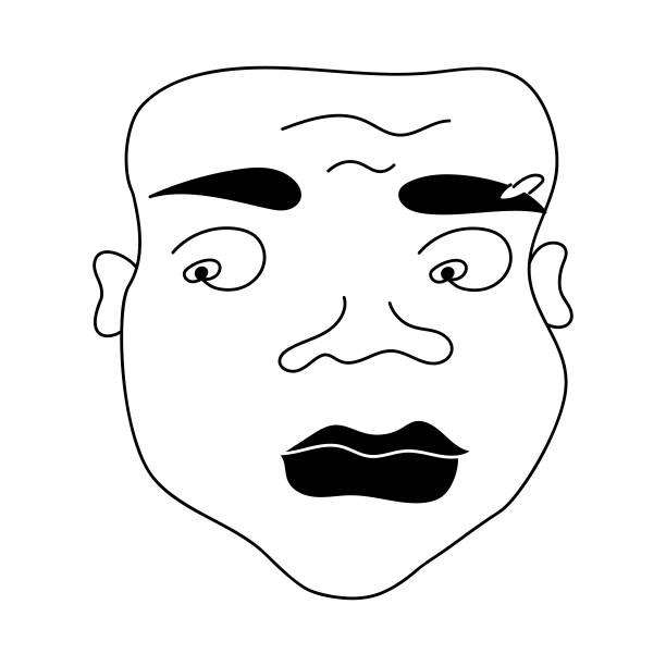 Head of a man with a wide face, ethnic portrait of an African in black and white colors. Head of a man with a wide face, ethnic portrait of an African in black and white colors. sad african child drawings stock illustrations