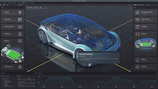 3D animation of program for car diagnostic displayed on digital tablet screen