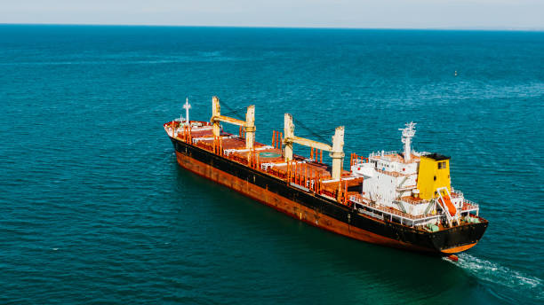 istock Cargo ship with grain sails on the sea, aerial view 1783686837