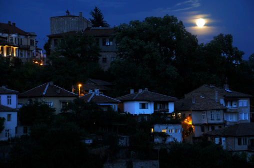 Medieval town of Veliko Tarnovo at moonlight night