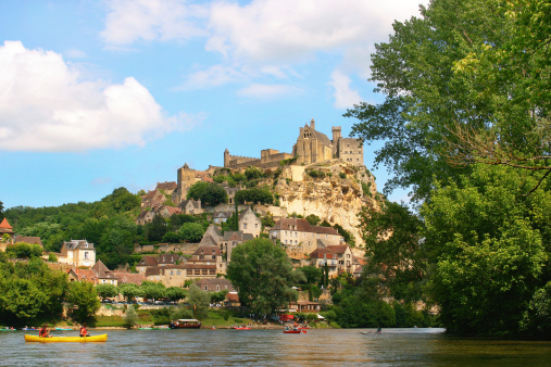 In August 2023, tourists could enjoy beautiful views on the Abbey, in Dordogne in France, even if the weather was cloudy.