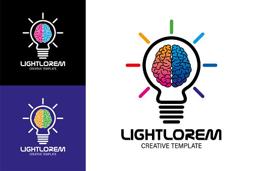 Vector Illustration of a Beautiful and Colorful Graphic Design Creative Brain Inside Light Bulb Symbol Brand Template