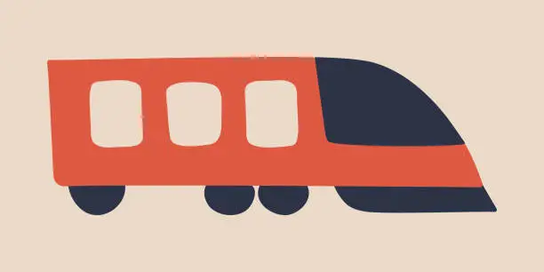 Vector illustration of Doodle Locomotive Train. A carriage of a high-speed train is moving. Path in the road trip. Image from Three colors.