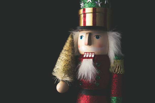 Christmas nutcracker wooden figure, toy soldier decoration with copy space.