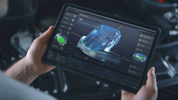 istock Engineer holds tablet with simulation of car diagnostics displayed on screen 1783696223