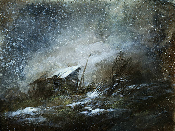 Winter Sketch Gloomy winter landscape. Acrylic on paper. haunted house stock illustrations